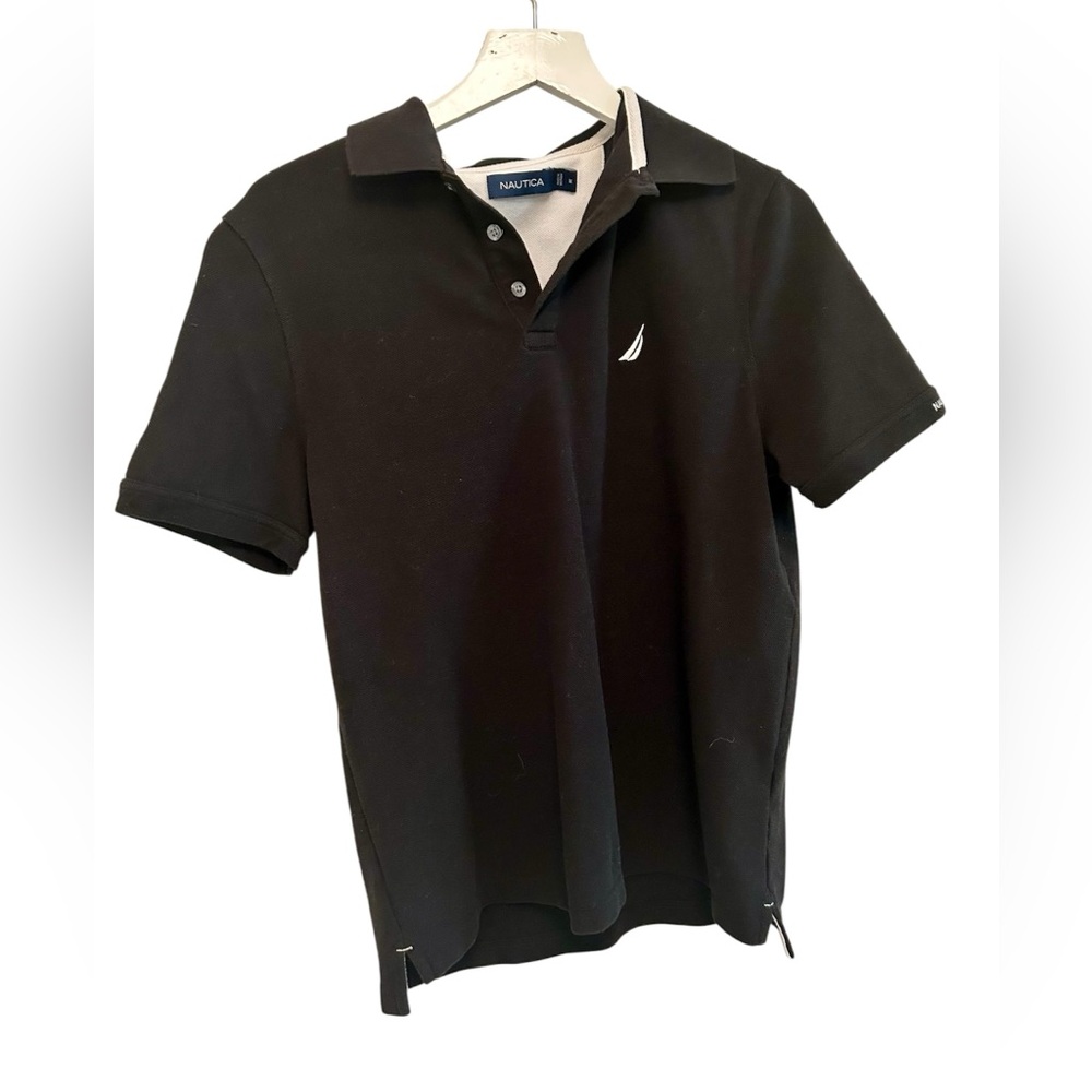Nautica Polo Classic Fit Deck Shirt Black & White Sz.Medium